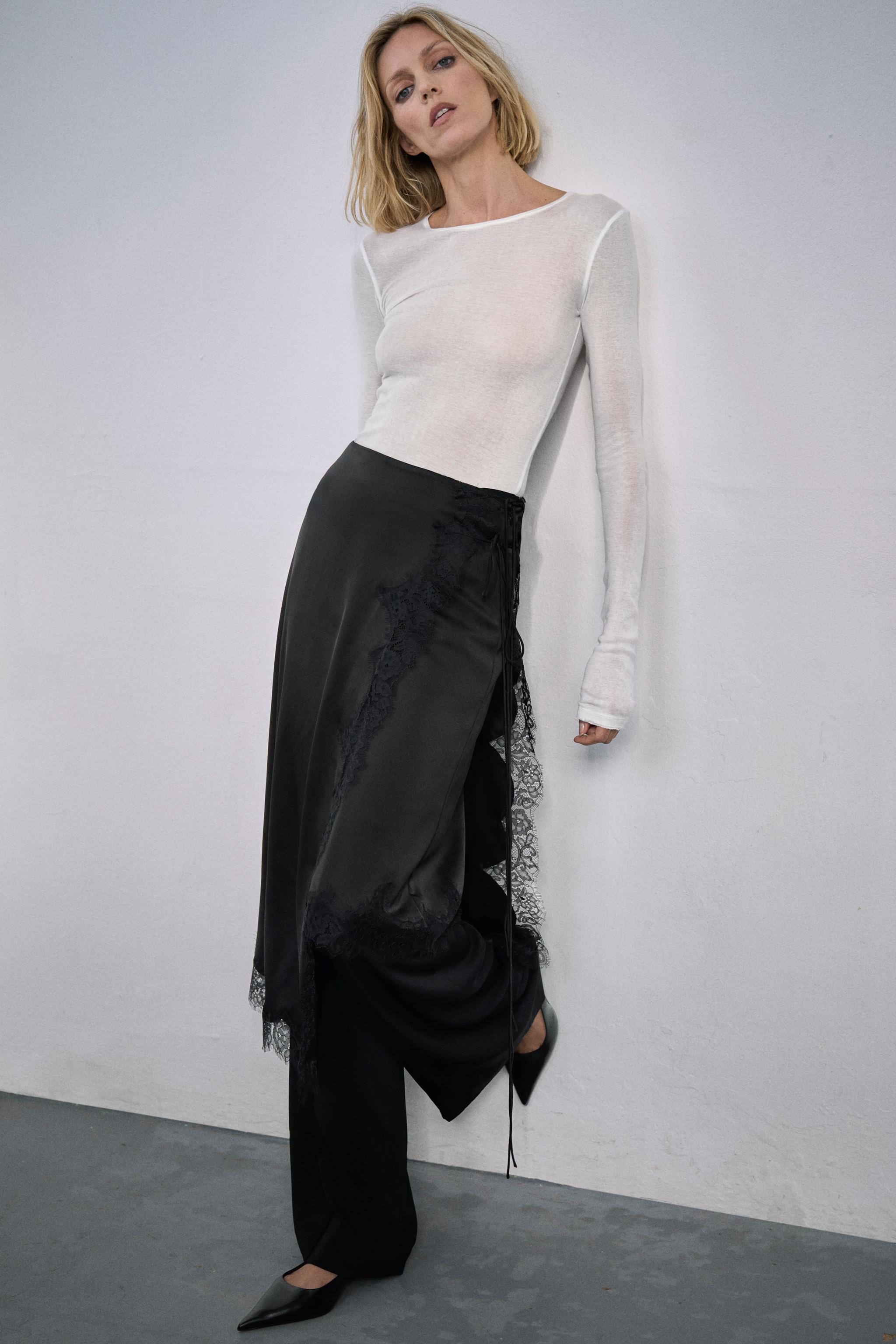 SATIN EFFECT LACE SKIRT ZW COLLECTION